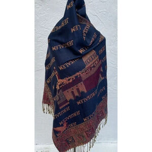 Womens Fringe Tasseled Jerusalem Print 100% Cashmere Classic Long Scarf 27x72